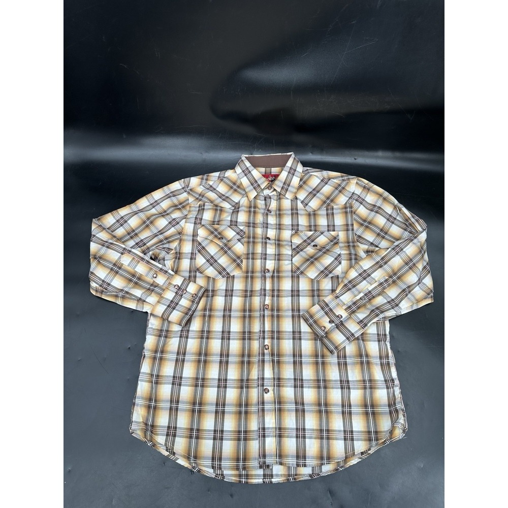 Rodeo Clothing Co Men's Large Pearl Snap Plaid Western Shirt‎ Brown